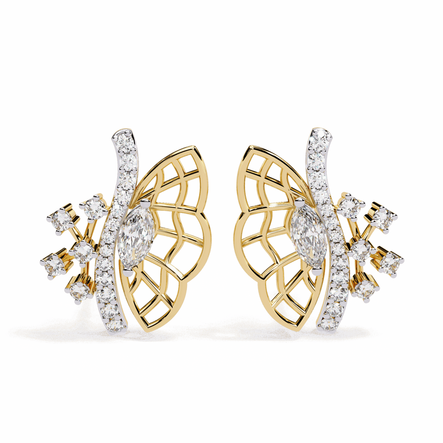 0.4 Carat Marquise and Round Cluster Stud Earrings in Moissanite | House of Estara