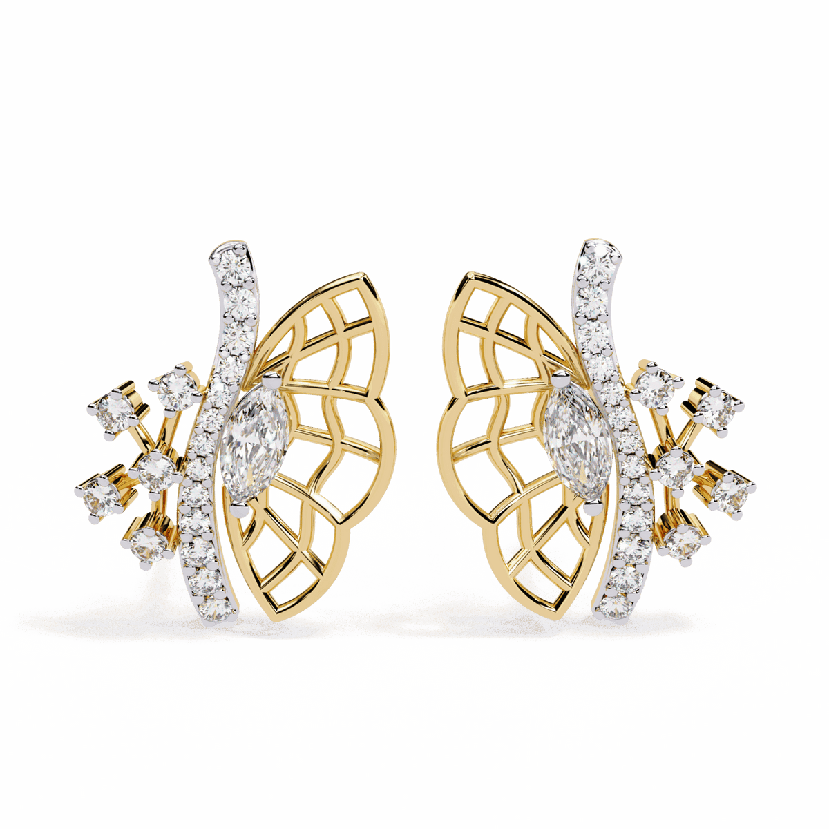 0.4 Carat Marquise and Round Cluster Stud Earrings in Moissanite | House of Estara
