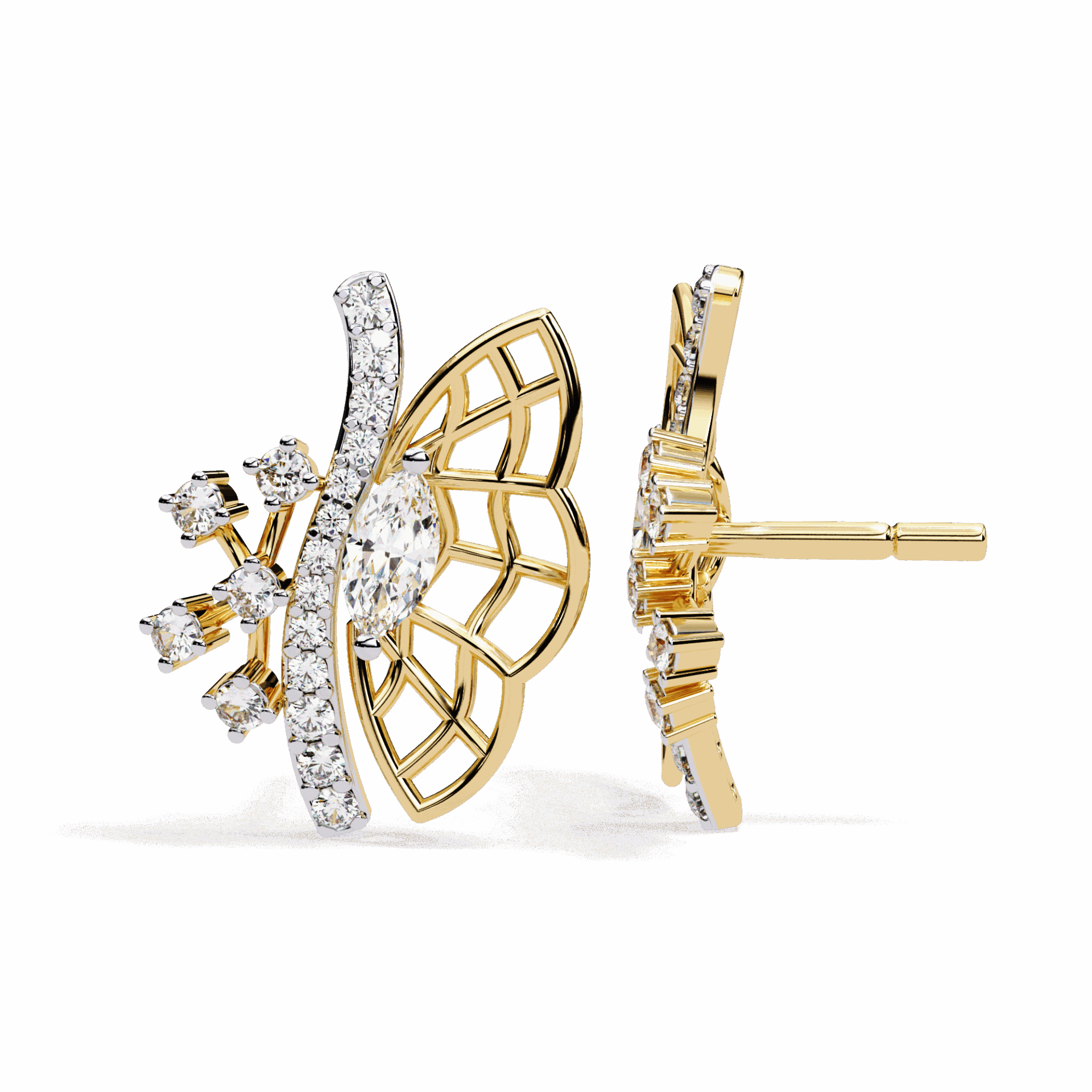 0.4 Carat Marquise and Round Cluster Stud Earrings in Moissanite | House of Estara