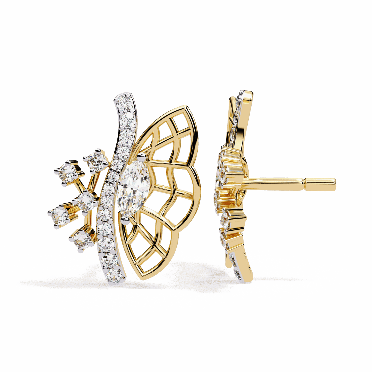 0.4 Carat Marquise and Round Cluster Stud Earrings in Moissanite | House of Estara