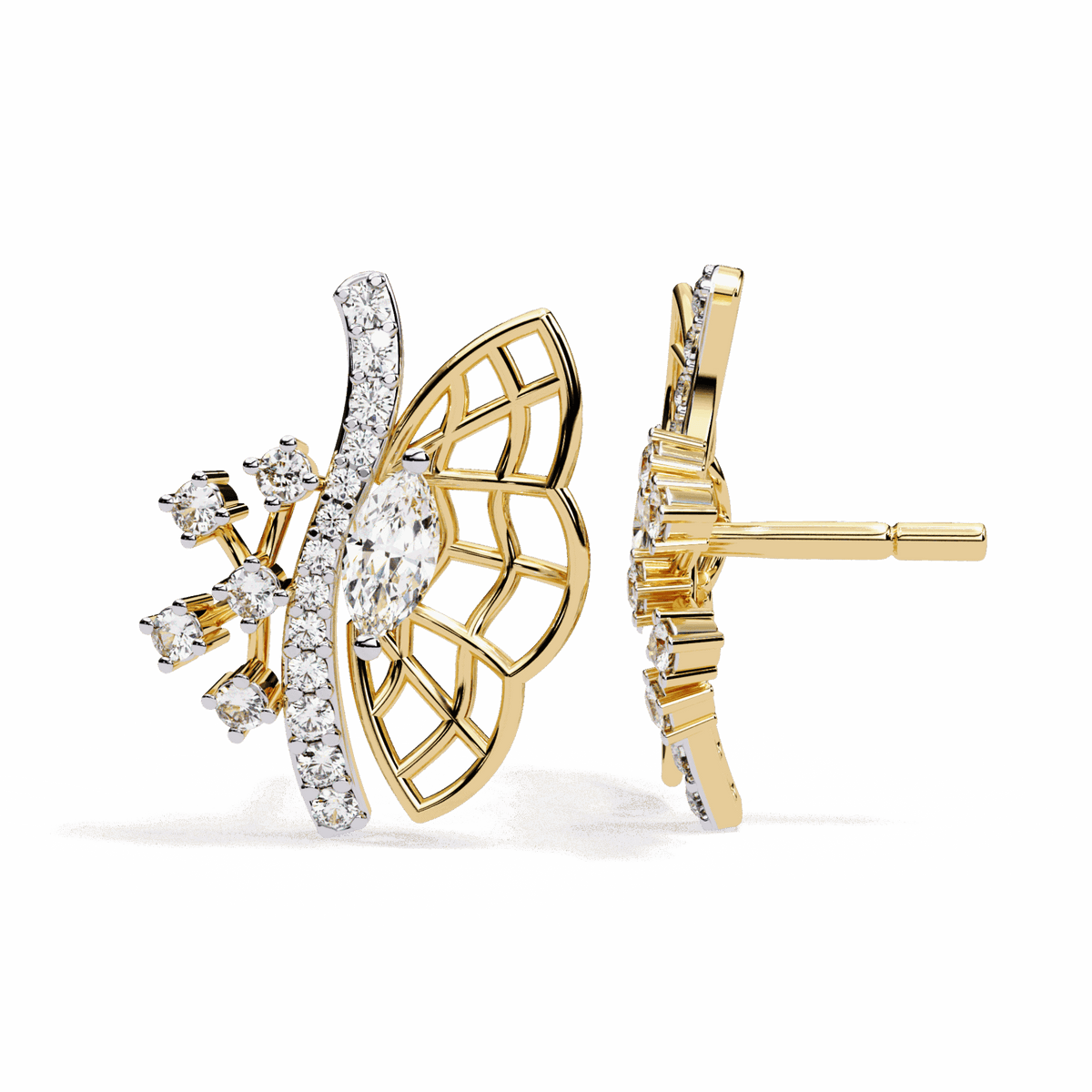 0.4 Carat Marquise and Round Cluster Stud Earrings in Moissanite | House of Estara