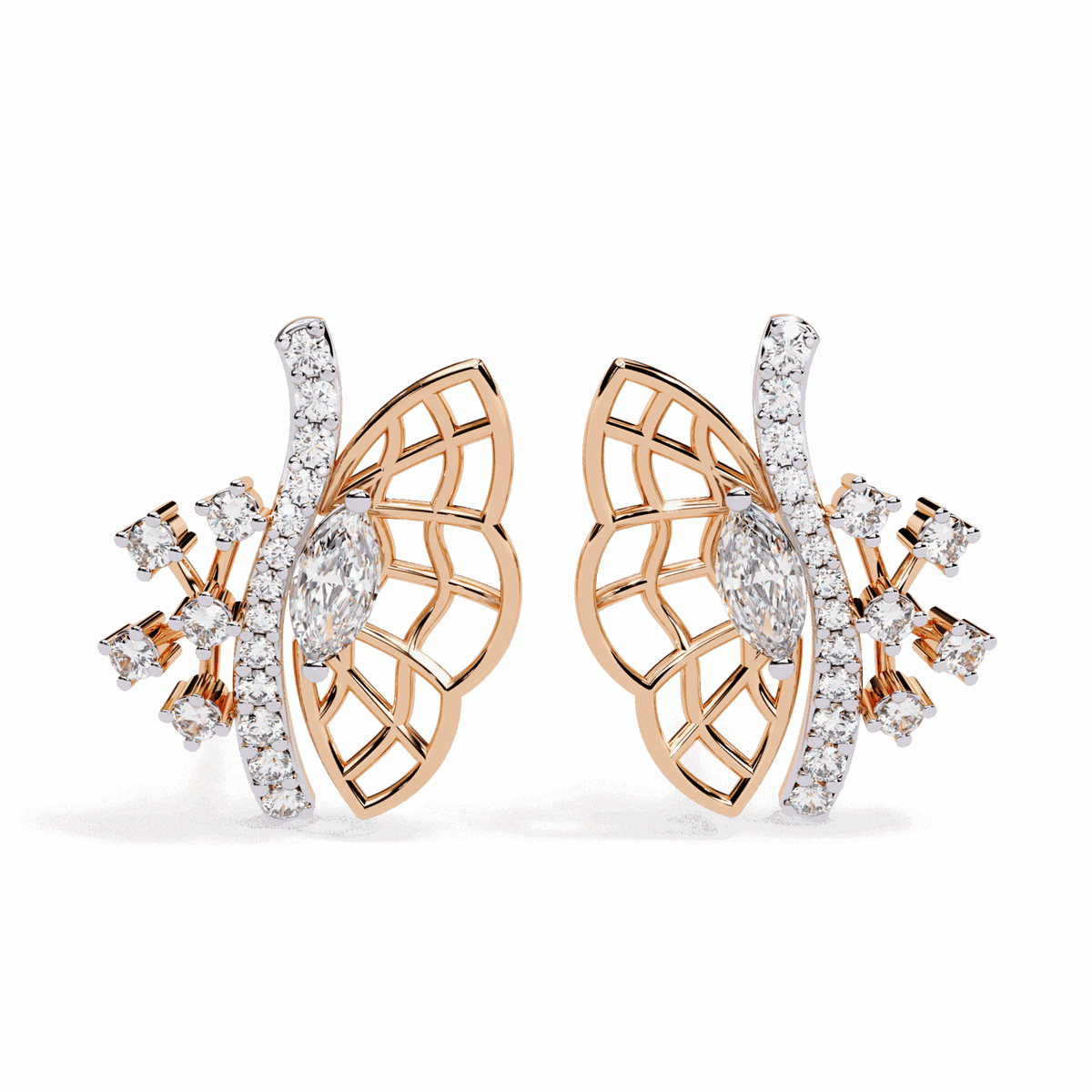 0.4 Carat Marquise and Round Cluster Stud Earrings in Moissanite | House of Estara