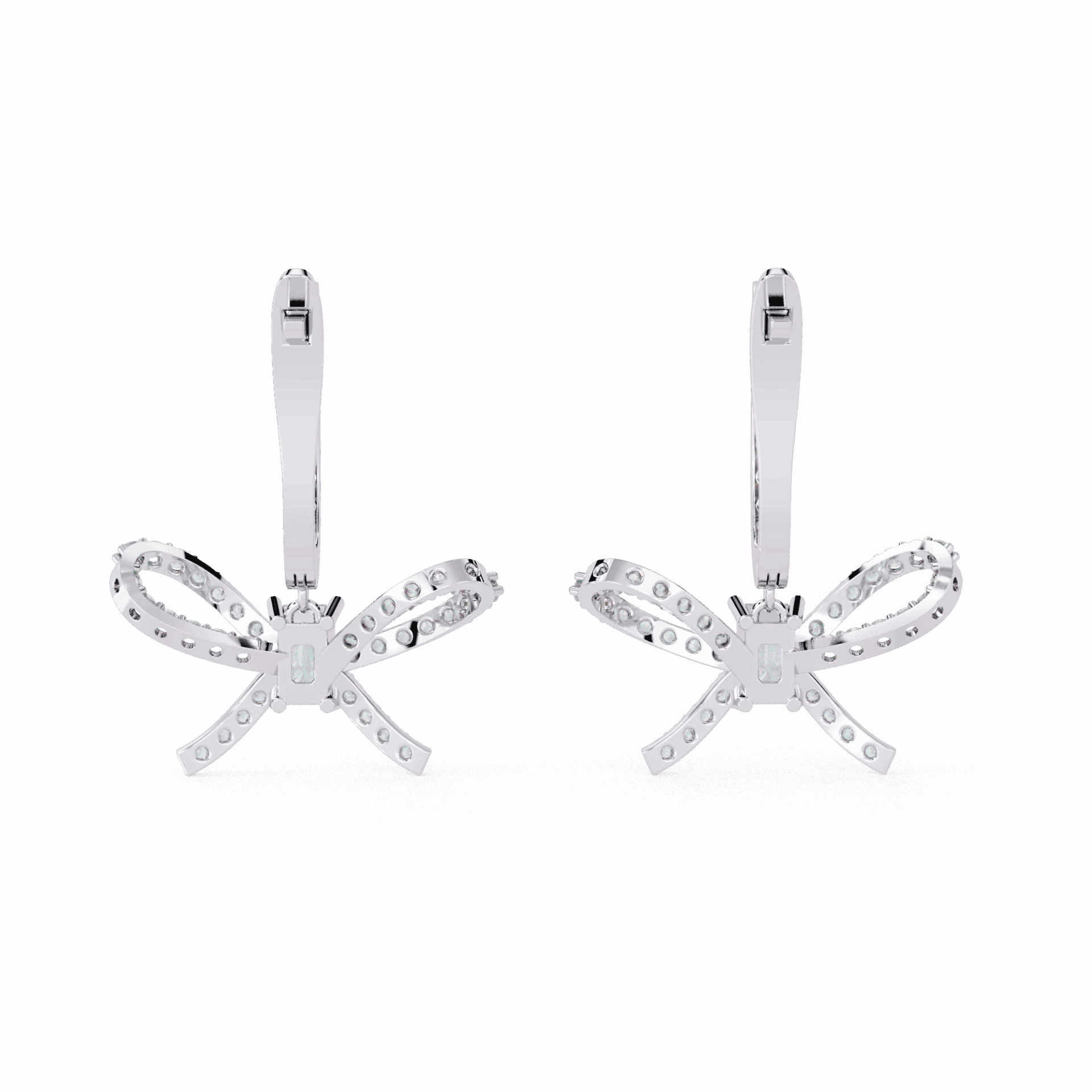 1.25 Carat Ribbon Emerald & Round Dangle Earrings in Moissanite | House of Estara