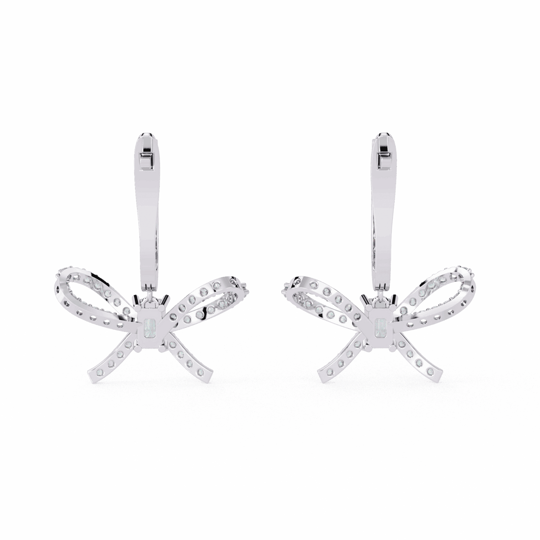 1.25 Carat Ribbon Emerald & Round Dangle Earrings in Moissanite | House of Estara
