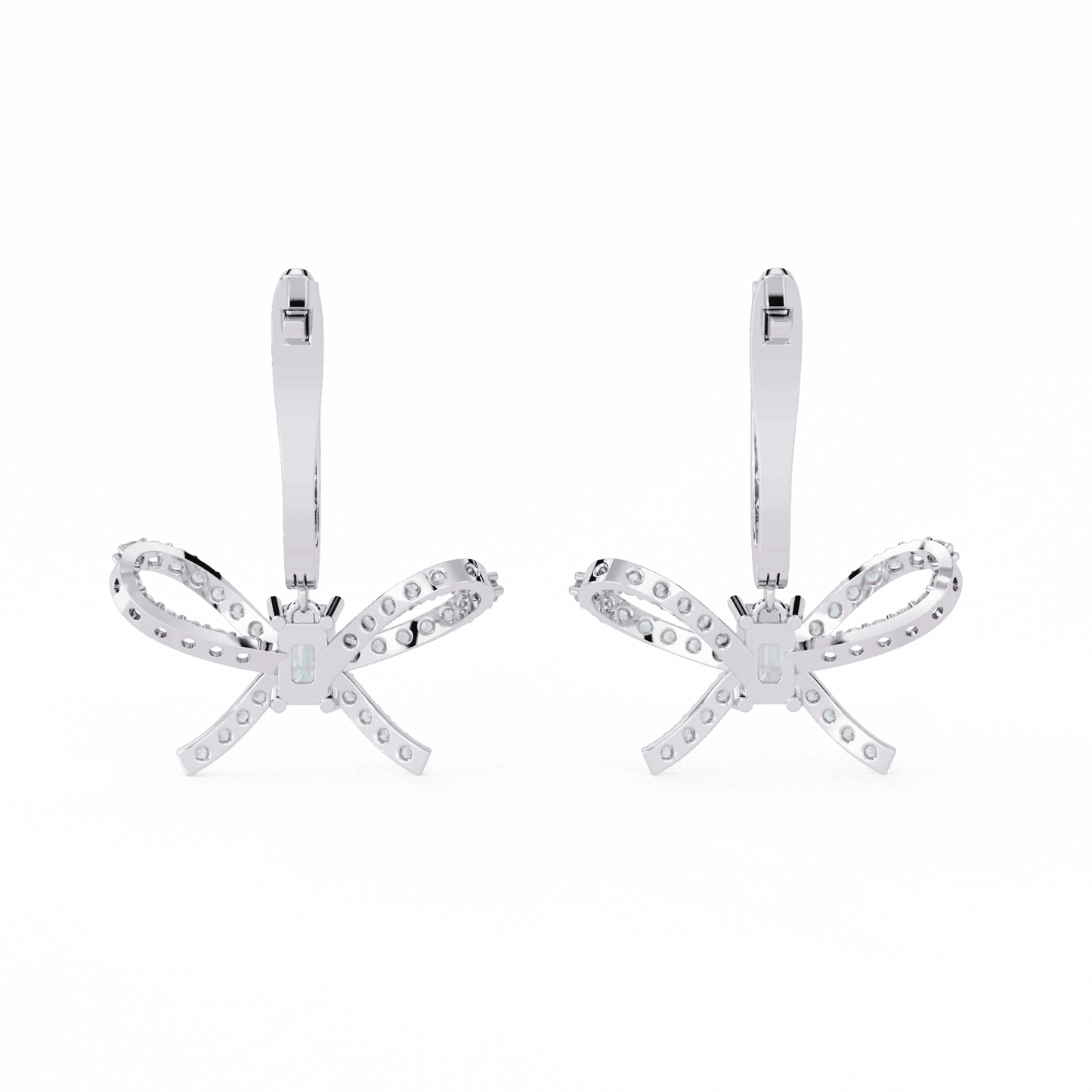 1.25 Carat Ribbon Emerald & Round Dangle Earrings in Moissanite | House of Estara