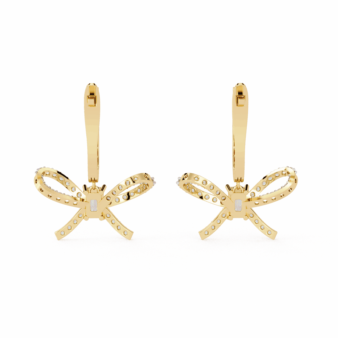 1.25 Carat Ribbon Emerald & Round Dangle Earrings in Moissanite | House of Estara