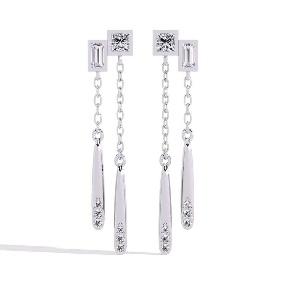 Geometric Princess & Baguette Dangle Earrings