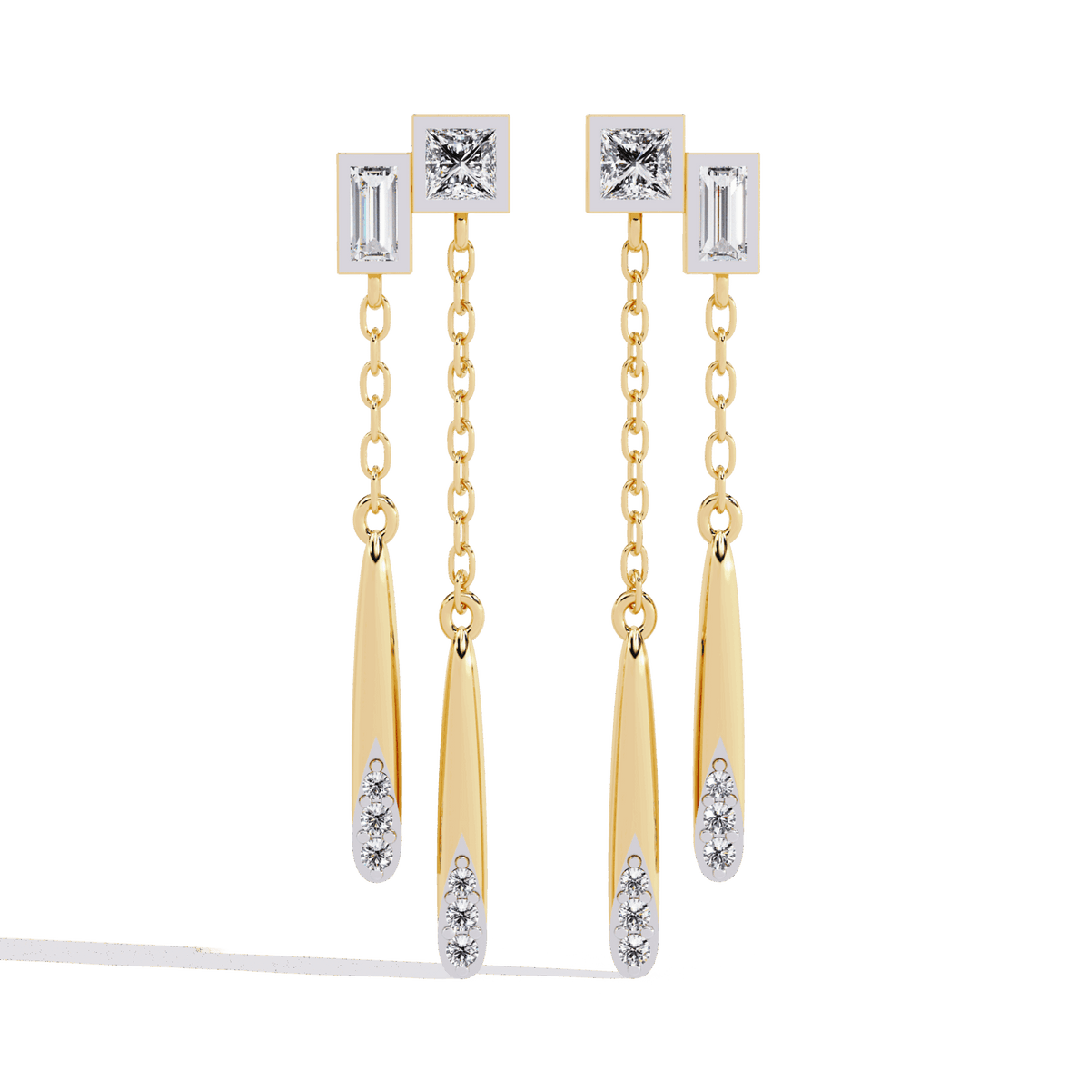 0.7 Carat Geometric Princess & Baguette Dangle Earrings in Moissanite | House of Estara