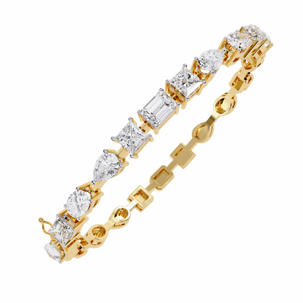 Multi-Cut Statement Lab Grown Diamond Tennis Bracelet in yellow gold