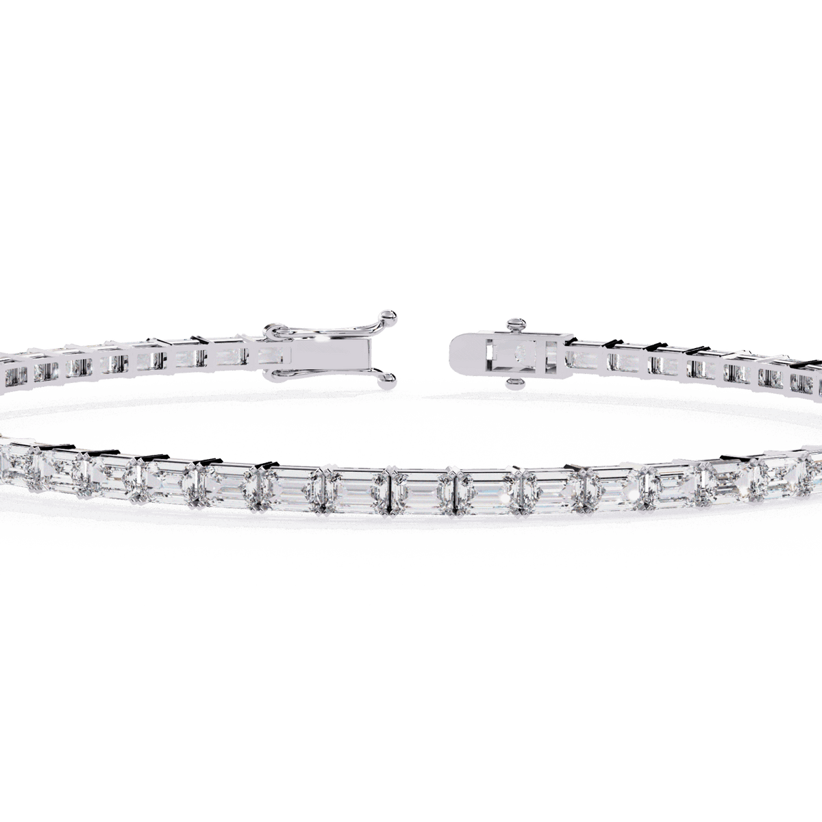 Emerald Cut Lab Grown Diamond Tennis Bracelet in white gold or silver
