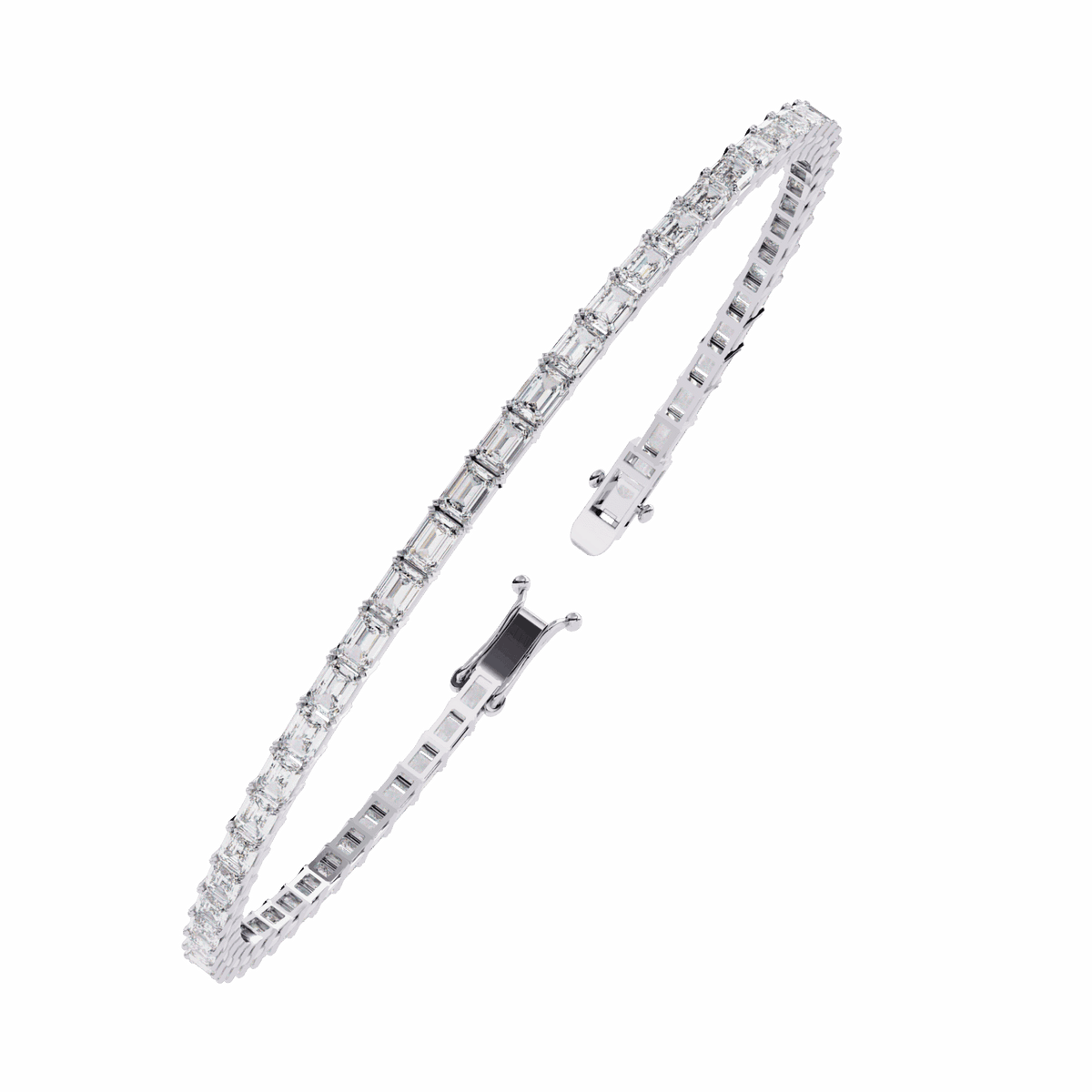 Emerald Cut Lab Grown Diamond Tennis Bracelet in white gold or silver