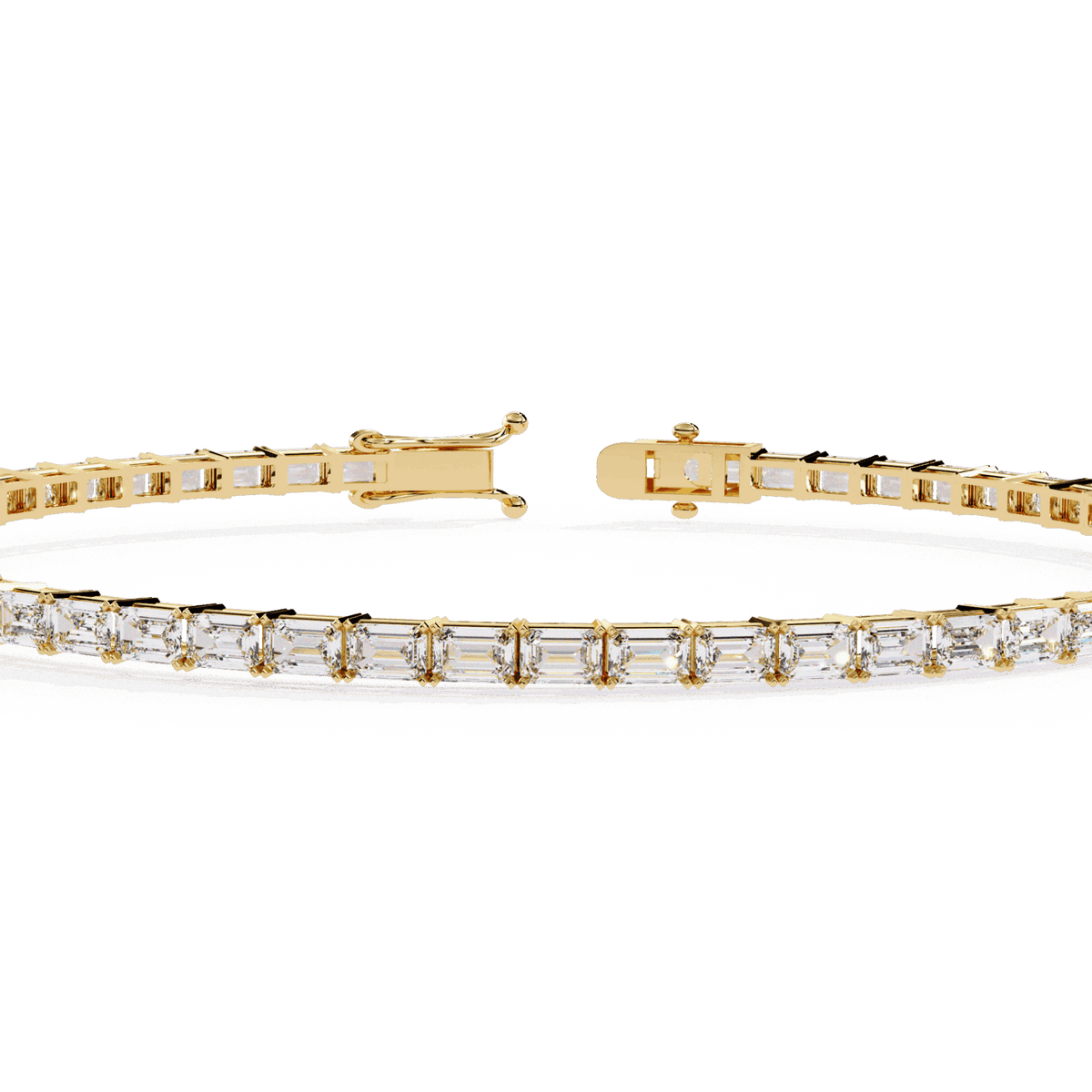 Emerald Cut Lab Grown Diamond Tennis Bracelet in yellow gold