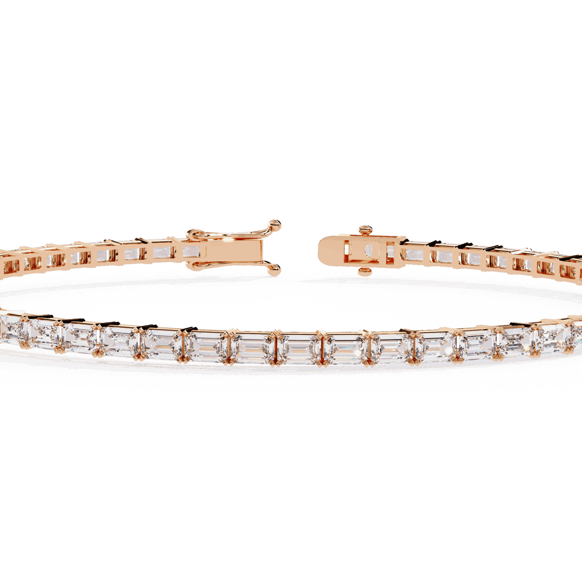 Emerald Cut Lab Grown Diamond Tennis Bracelet in rose gold