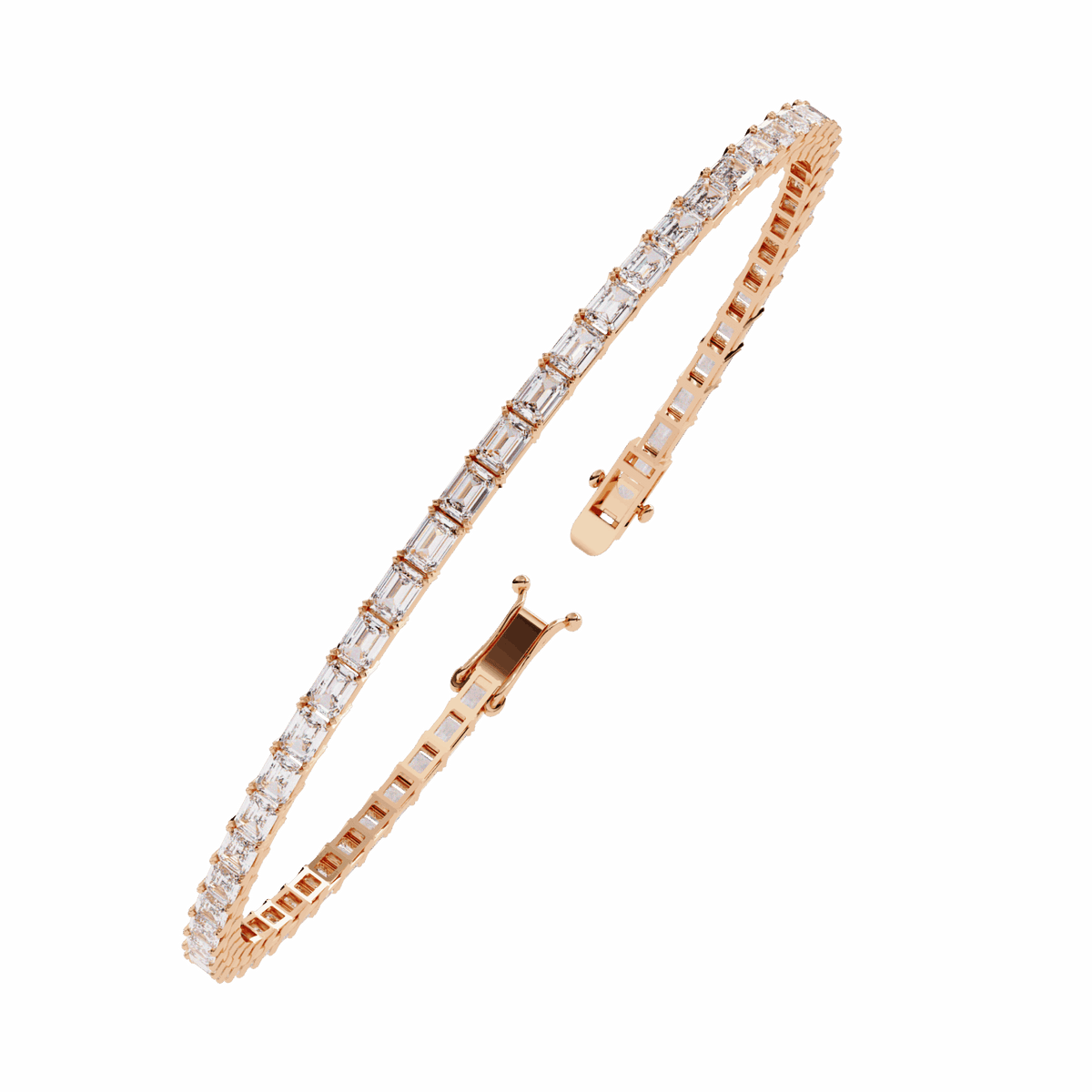 Emerald Cut Lab Grown Diamond Tennis Bracelet in rose gold