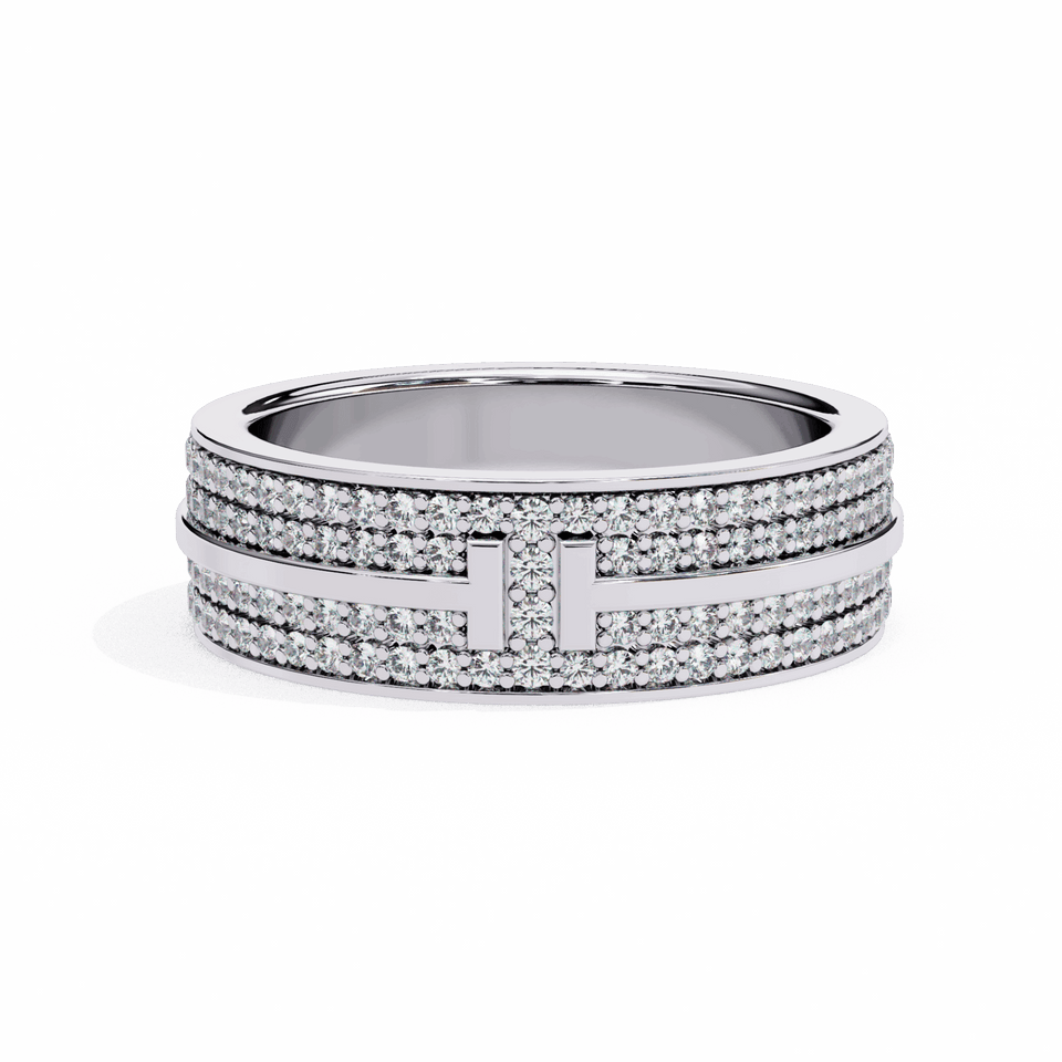 Round Cut Pavé Two-Tone Bar Band
