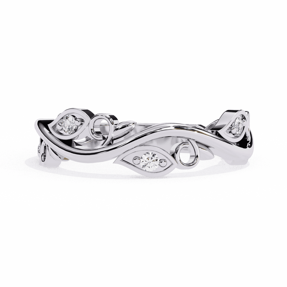 Round Cut Leaf Vine Wedding Band