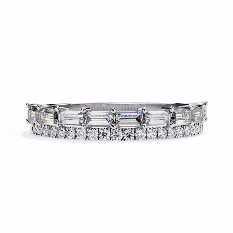 3.7 mm Baguette and Round Cut Double-Row Half Eternity Band