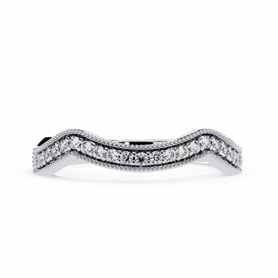 Round Cut Milgrain Wave Curved Wedding Band