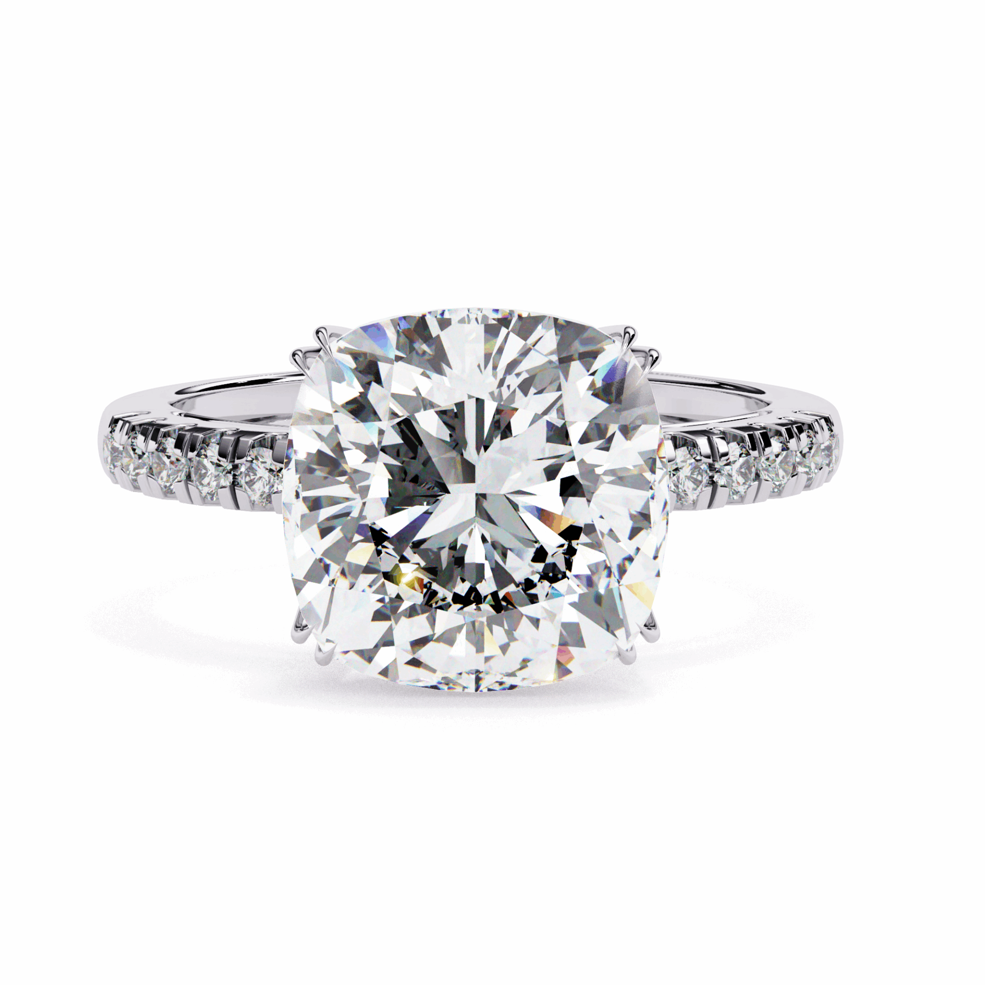 5.5 Carat Cushion Cut Pave Solitaire Ring in Moissanite | House of Estara