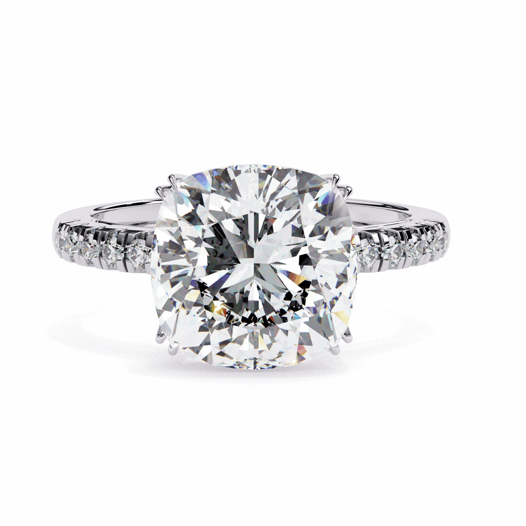 5.5 Carat Cushion Cut Pave Solitaire Ring in Moissanite | House of Estara