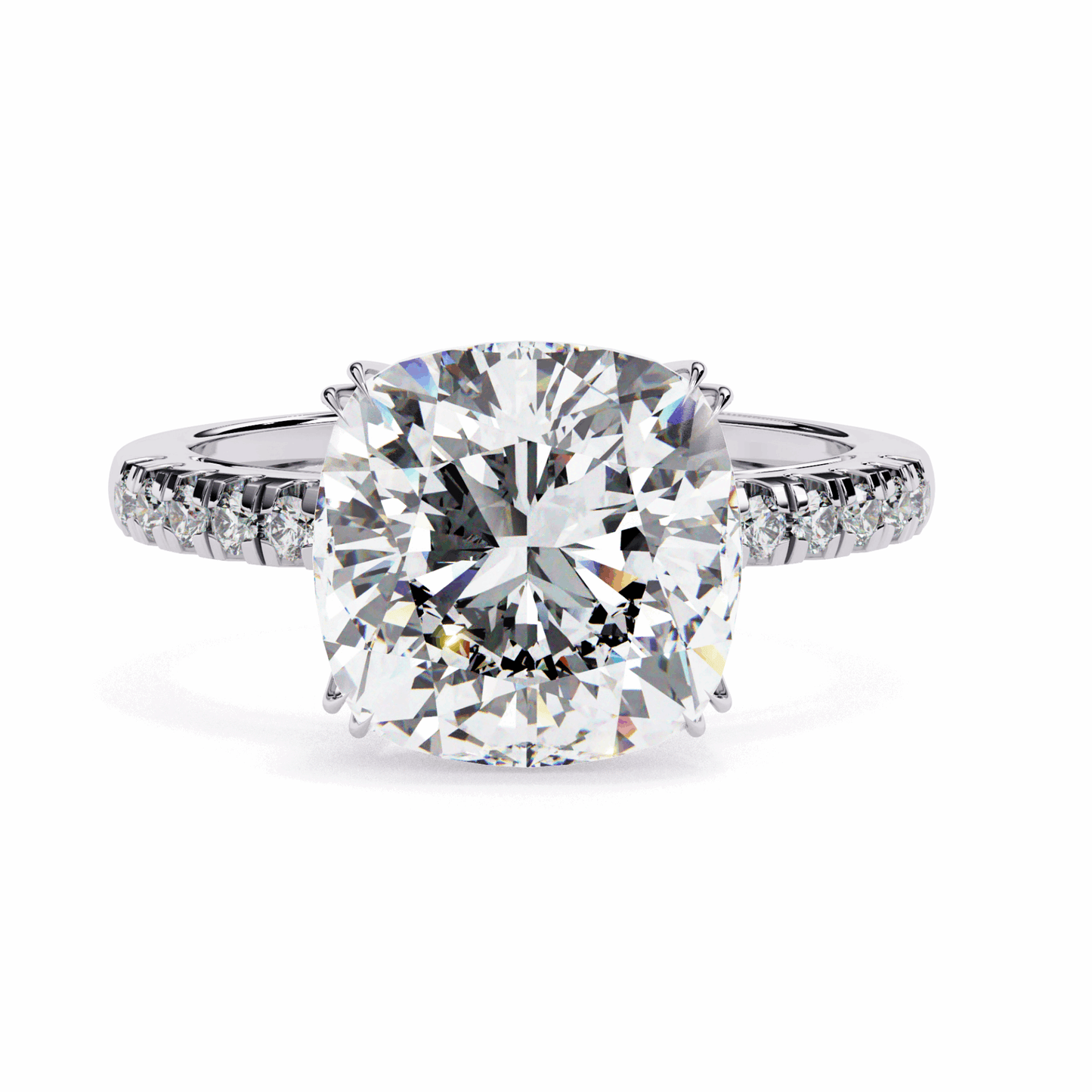 5.5 Carat Cushion Cut Pave Solitaire Ring in Moissanite | House of Estara
