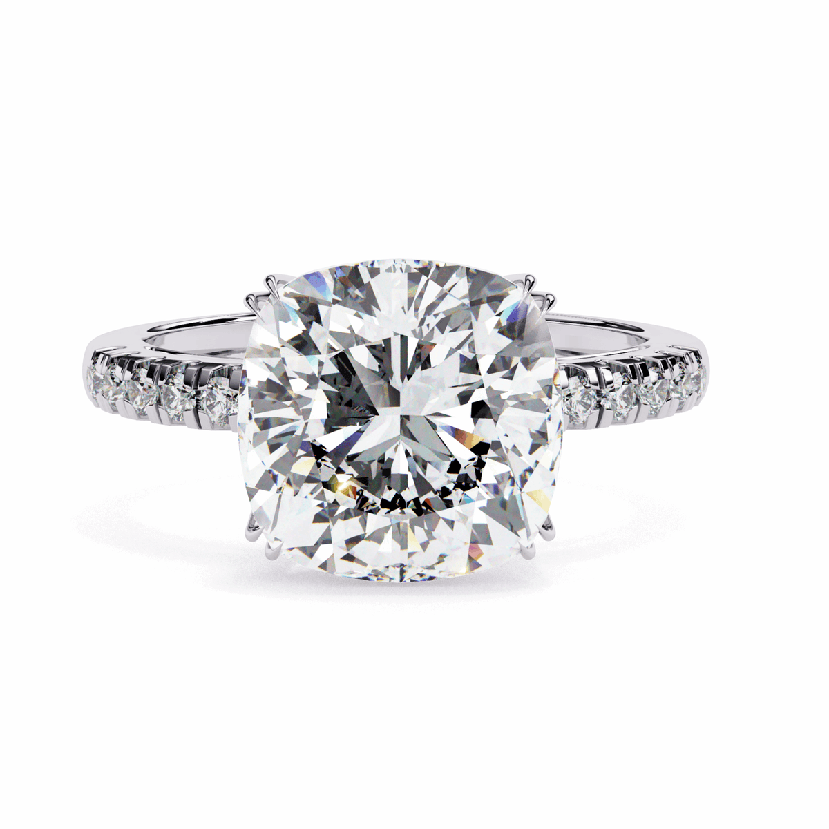 5.5 Carat Cushion Cut Pave Solitaire Ring in Moissanite | House of Estara