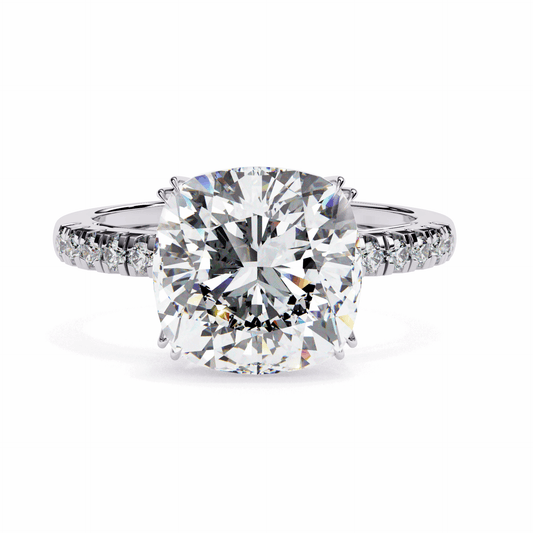 5.5 Carat Cushion Cut Pave Solitaire Ring in Moissanite | House of Estara