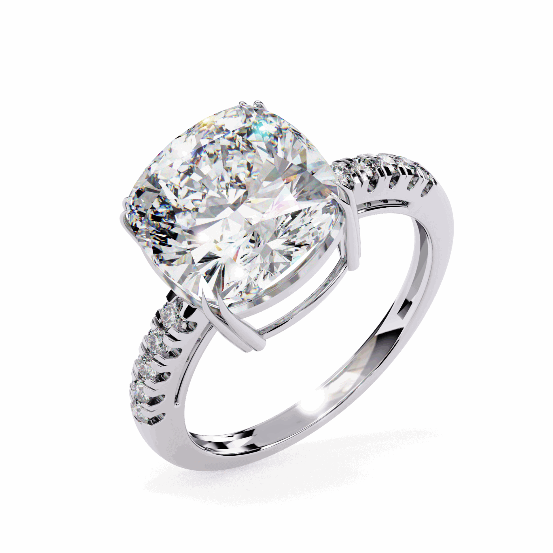 5.5 Carat Cushion Cut Pave Solitaire Ring in Moissanite | House of Estara