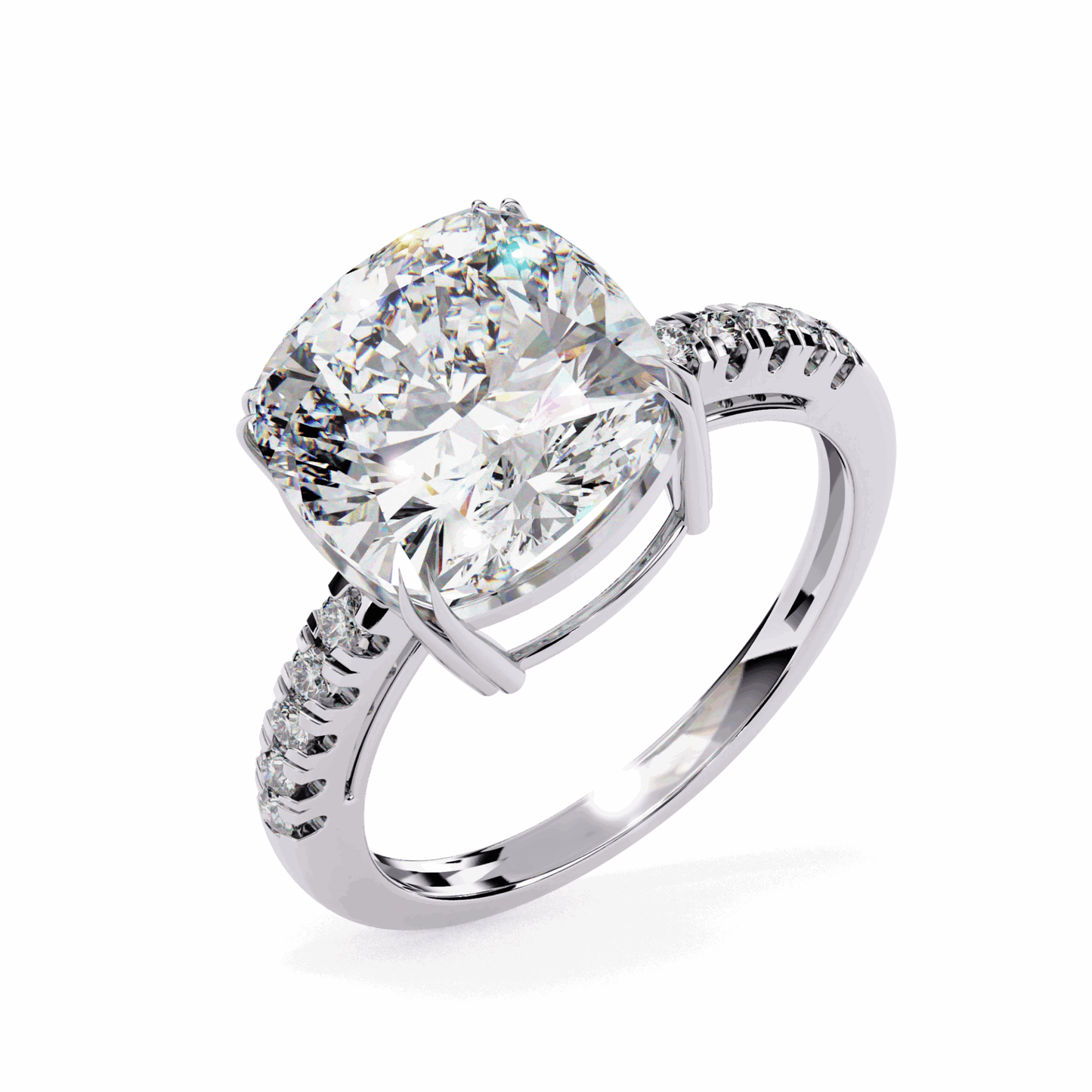 5.5 Carat Cushion Cut Pave Solitaire Ring in Moissanite | House of Estara