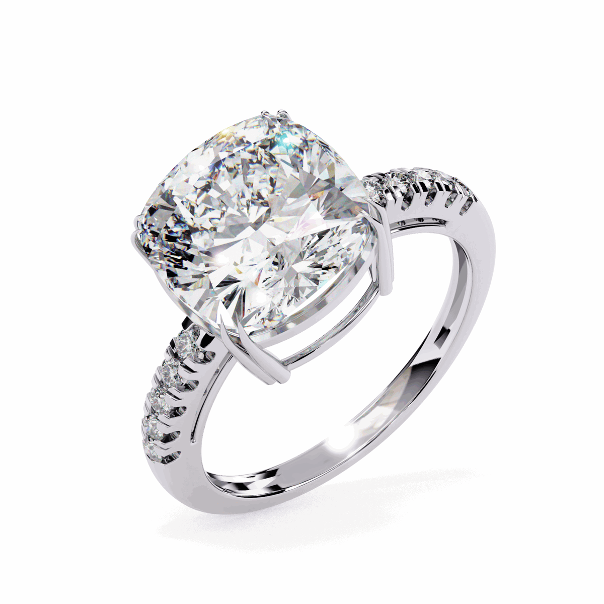 5.5 Carat Cushion Cut Pave Solitaire Ring in Moissanite | House of Estara