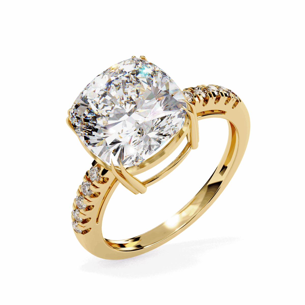 5.5 Carat Cushion Cut Pave Solitaire Ring in Moissanite | House of Estara