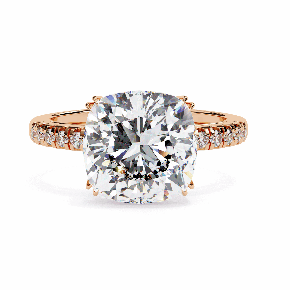 5.5 Carat Cushion Cut Pave Solitaire Ring in Moissanite | House of Estara