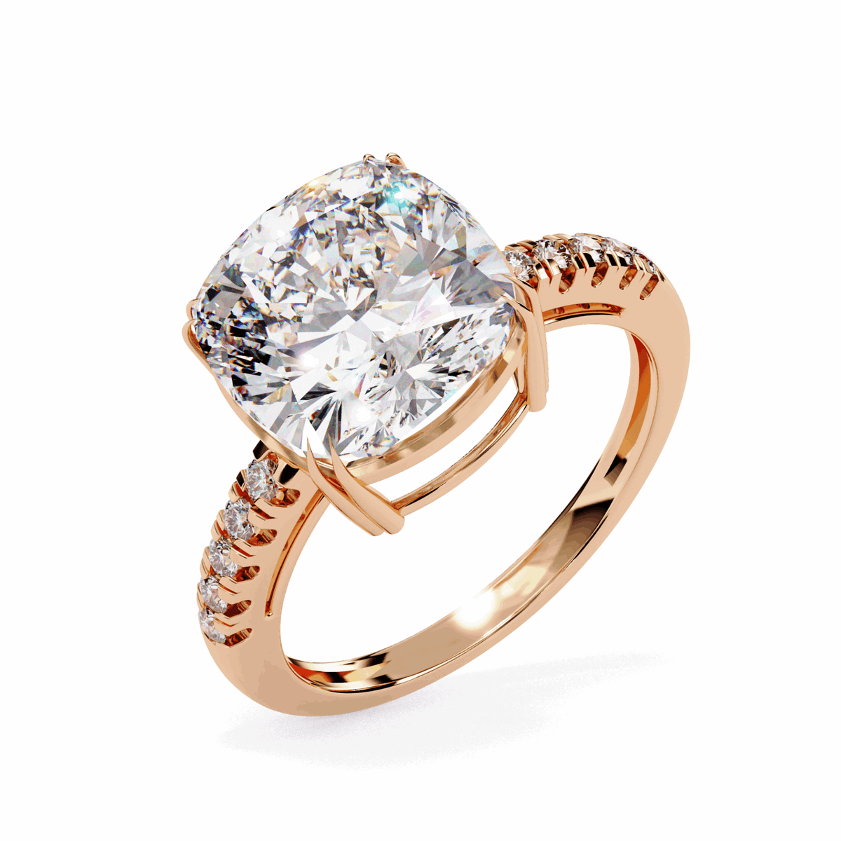 5.5 Carat Cushion Cut Pave Solitaire Ring in Moissanite | House of Estara