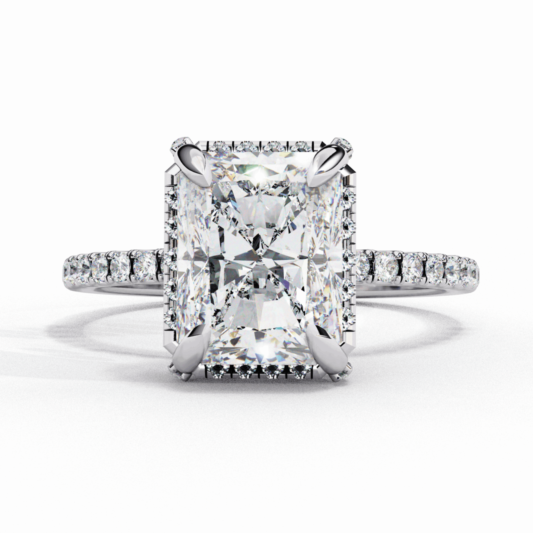 0.35 Carat Radiant and Round Forever Solitaire Ring in Moissanite | House of Estara