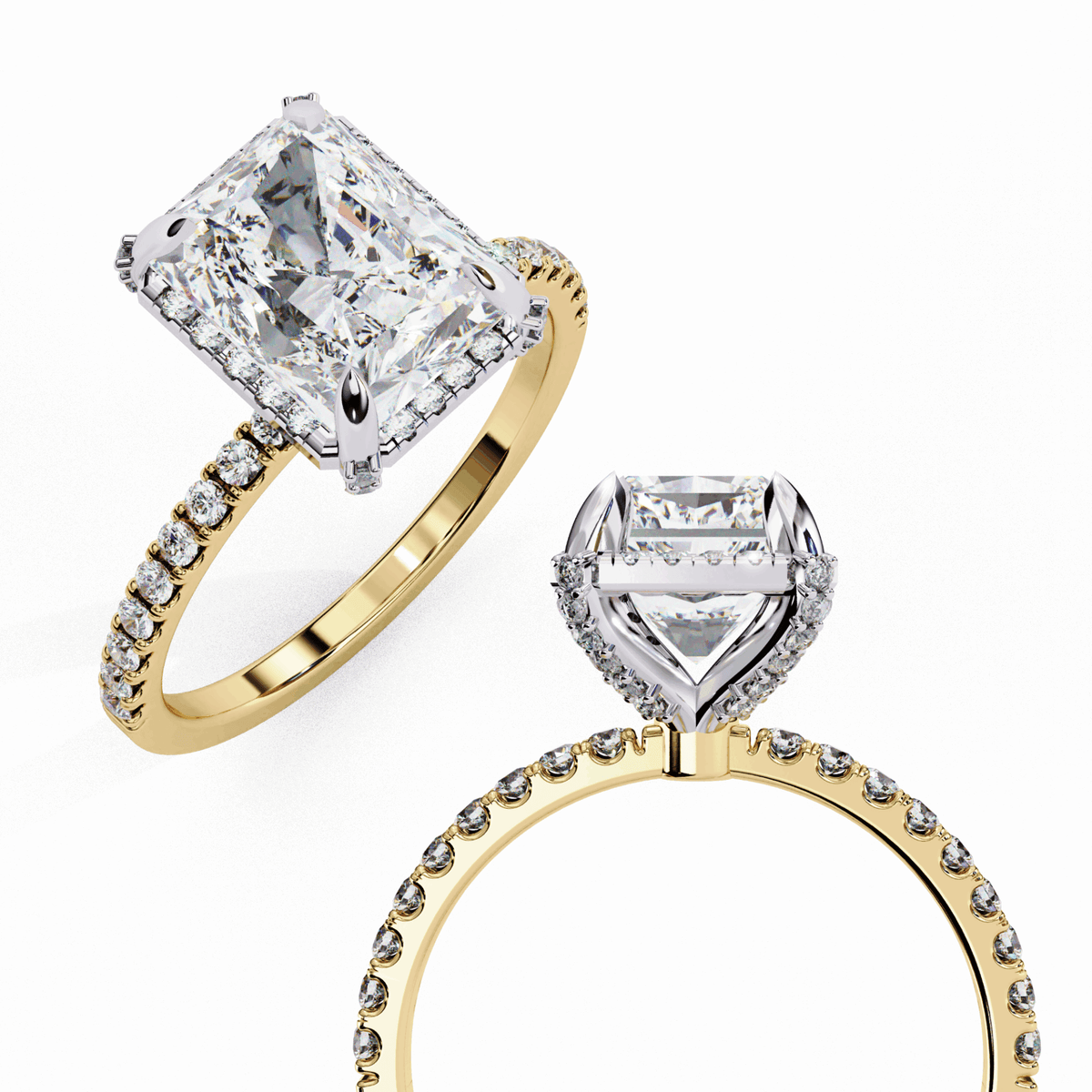 0.35 Carat Radiant and Round Forever Solitaire Ring in Moissanite | House of Estara