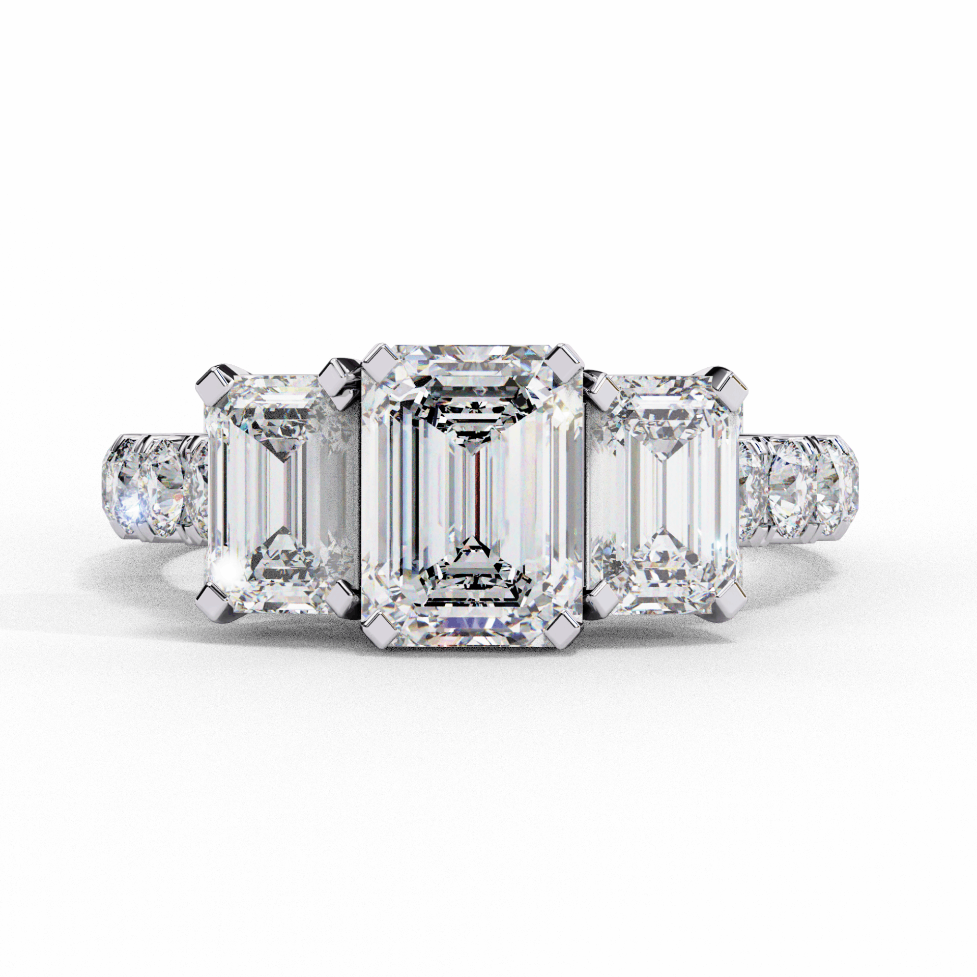 3 Carat Emerald Three Stone Solitaire Ring in Moissanite | House of Estara