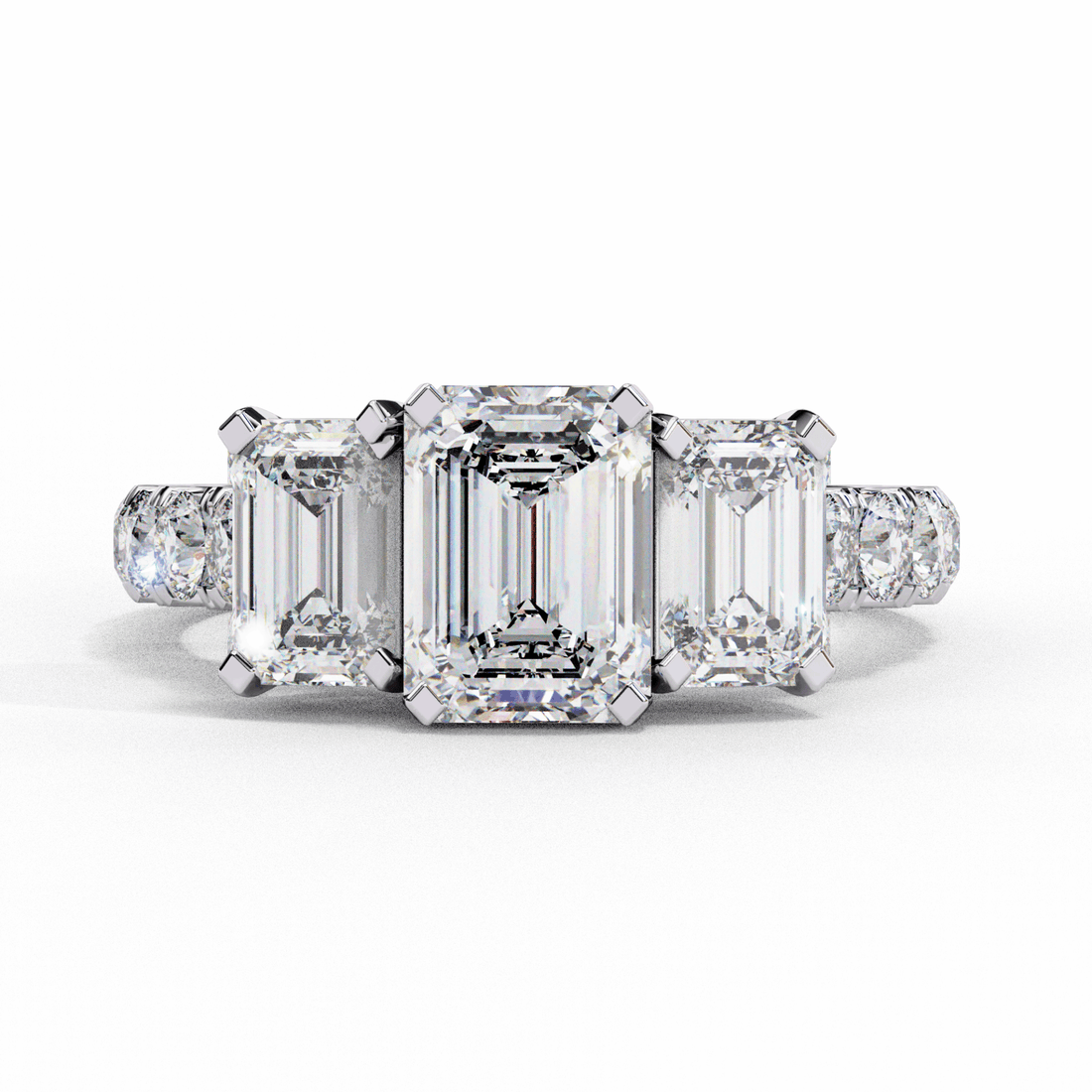 3 Carat Emerald Three Stone Solitaire Ring in Moissanite | House of Estara