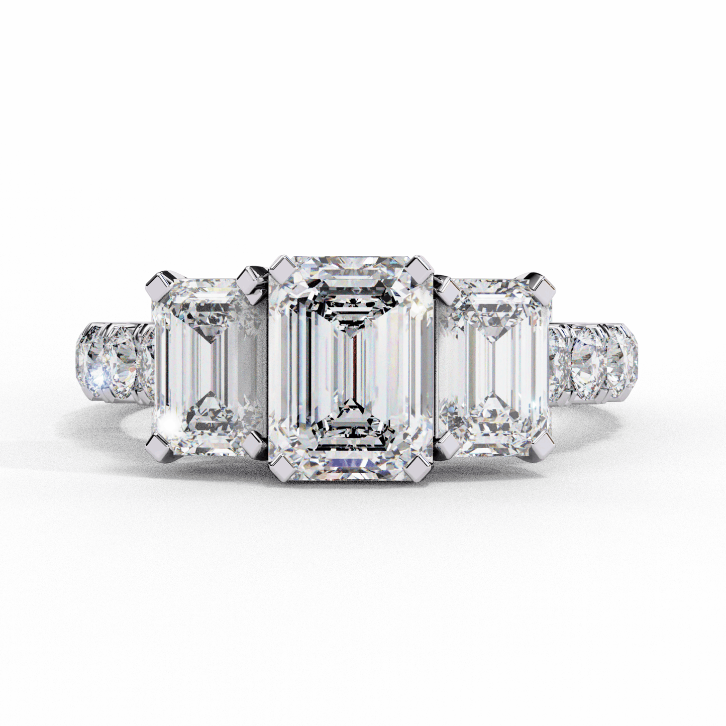 3 Carat Emerald Three Stone Solitaire Ring in Moissanite | House of Estara
