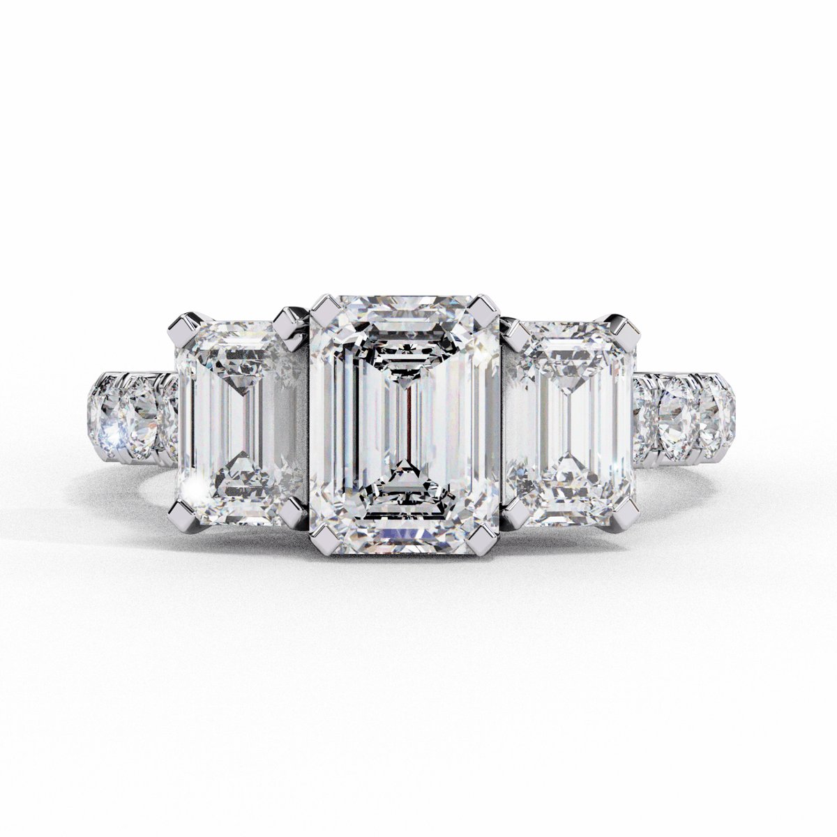 3 Carat Emerald Three Stone Solitaire Ring in Moissanite | House of Estara
