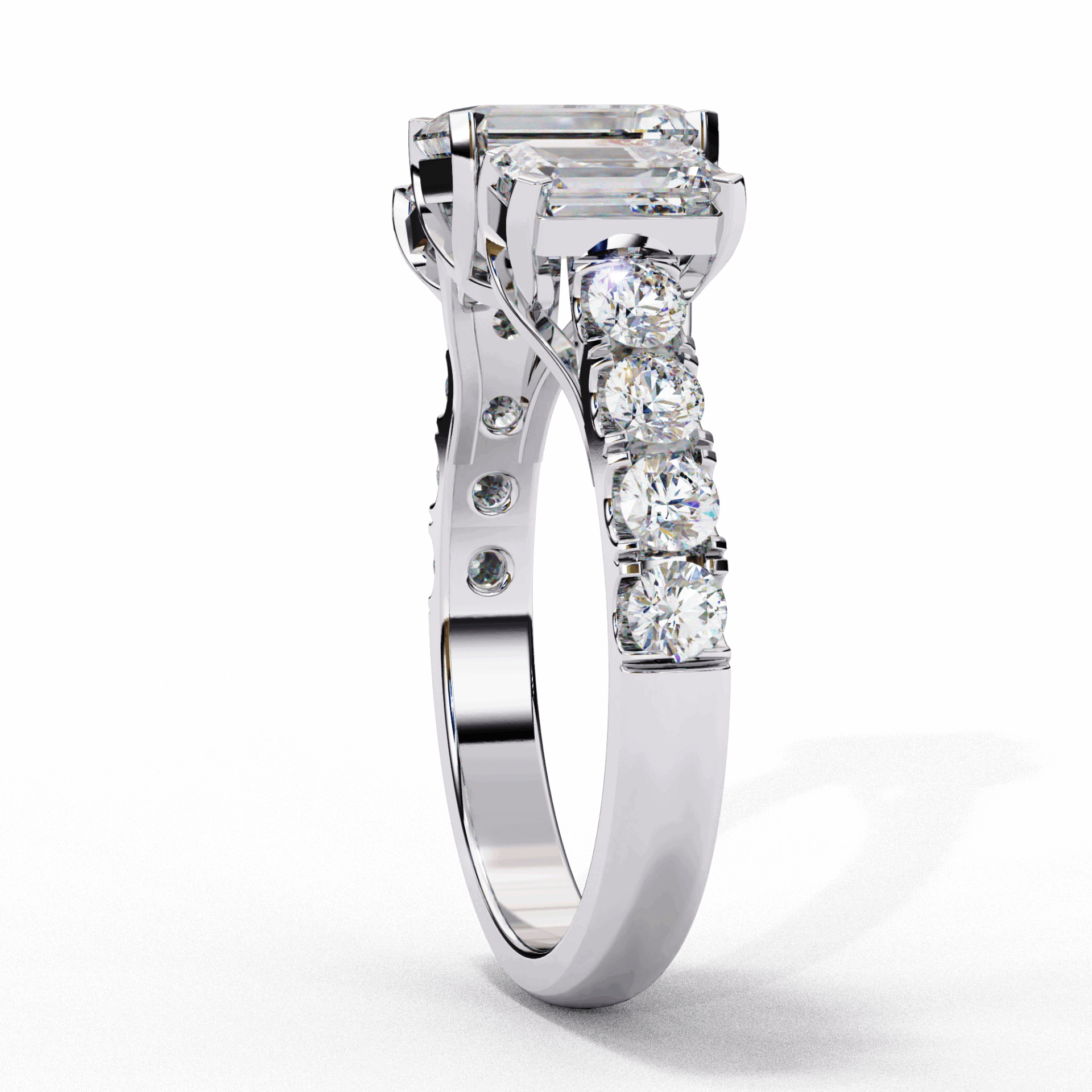 3 Carat Emerald Three Stone Solitaire Ring in Moissanite | House of Estara