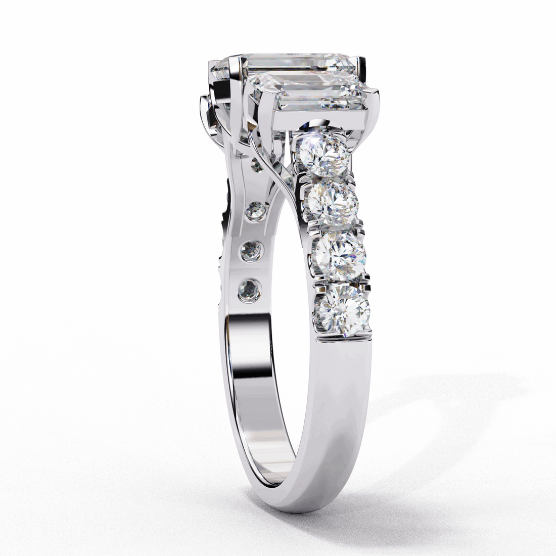 3 Carat Emerald Three Stone Solitaire Ring in Moissanite | House of Estara