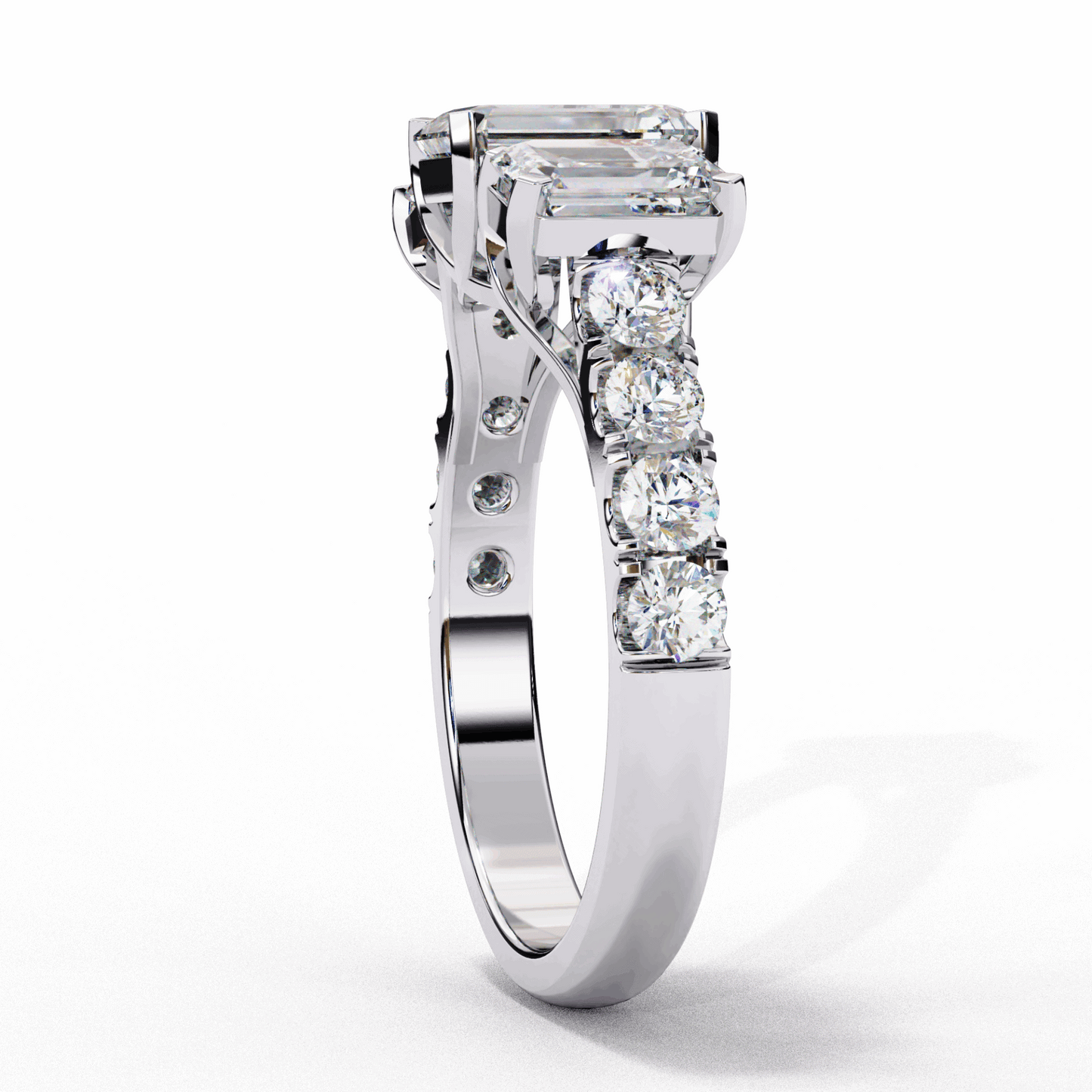 3 Carat Emerald Three Stone Solitaire Ring in Moissanite | House of Estara
