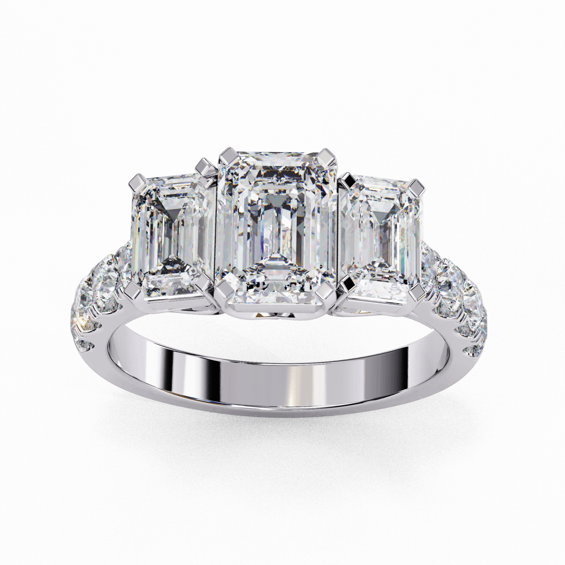 3 Carat Emerald Three Stone Solitaire Ring in Moissanite | House of Estara