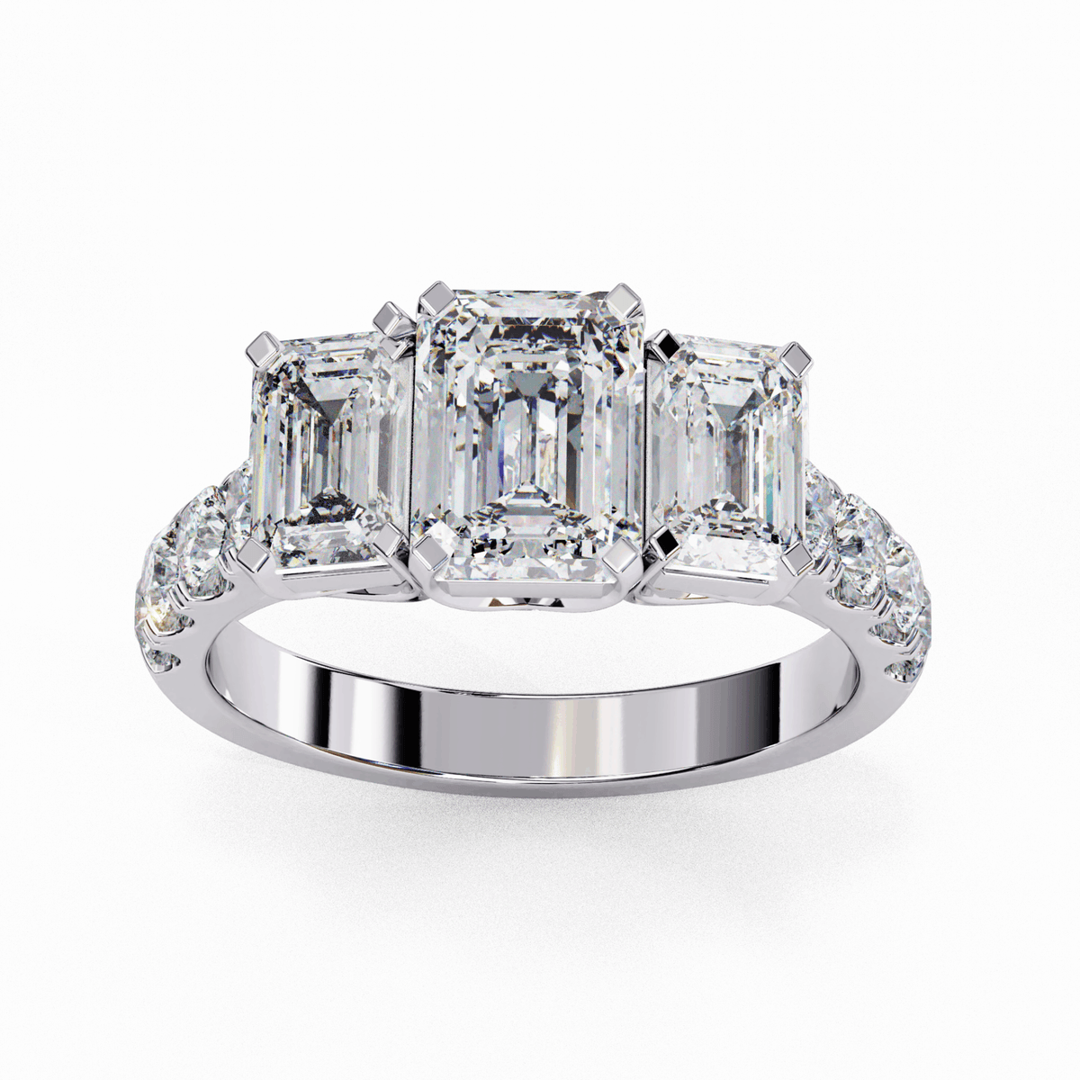 3 Carat Emerald Three Stone Solitaire Ring in Moissanite | House of Estara