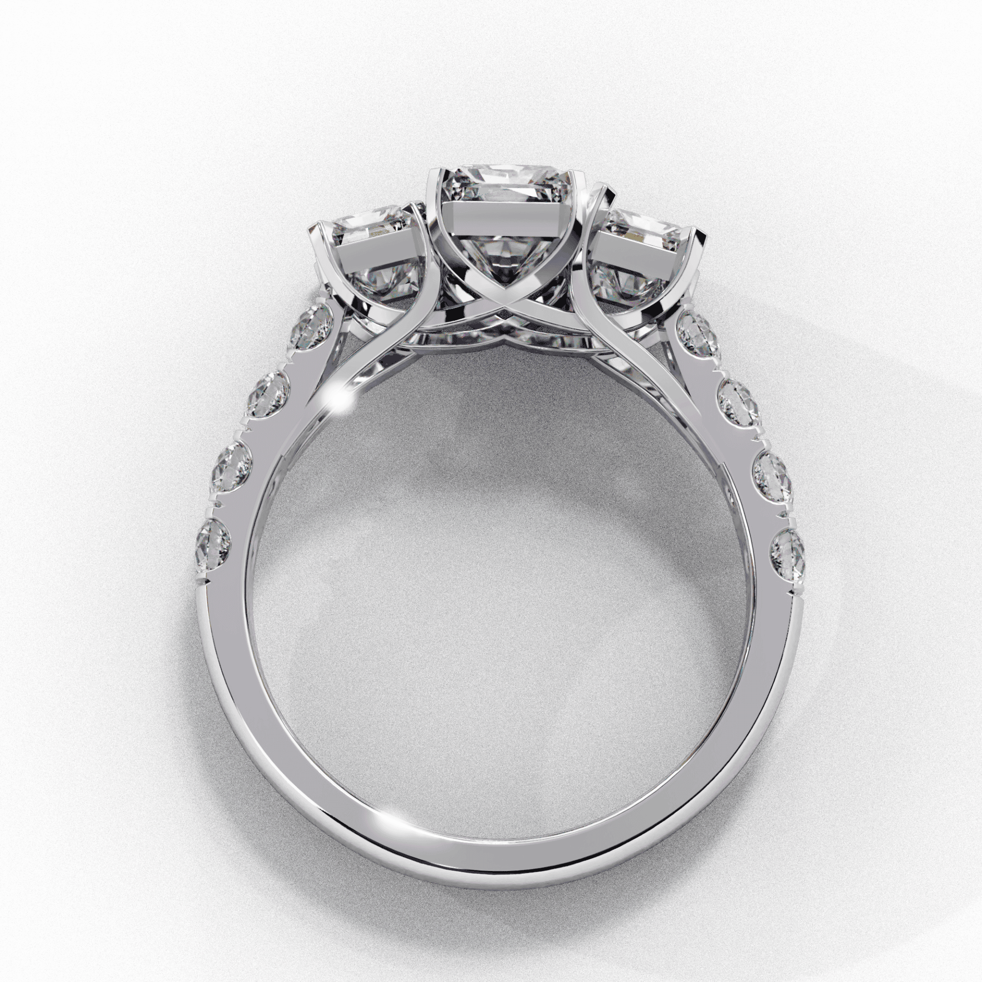 3 Carat Emerald Three Stone Solitaire Ring in Moissanite | House of Estara