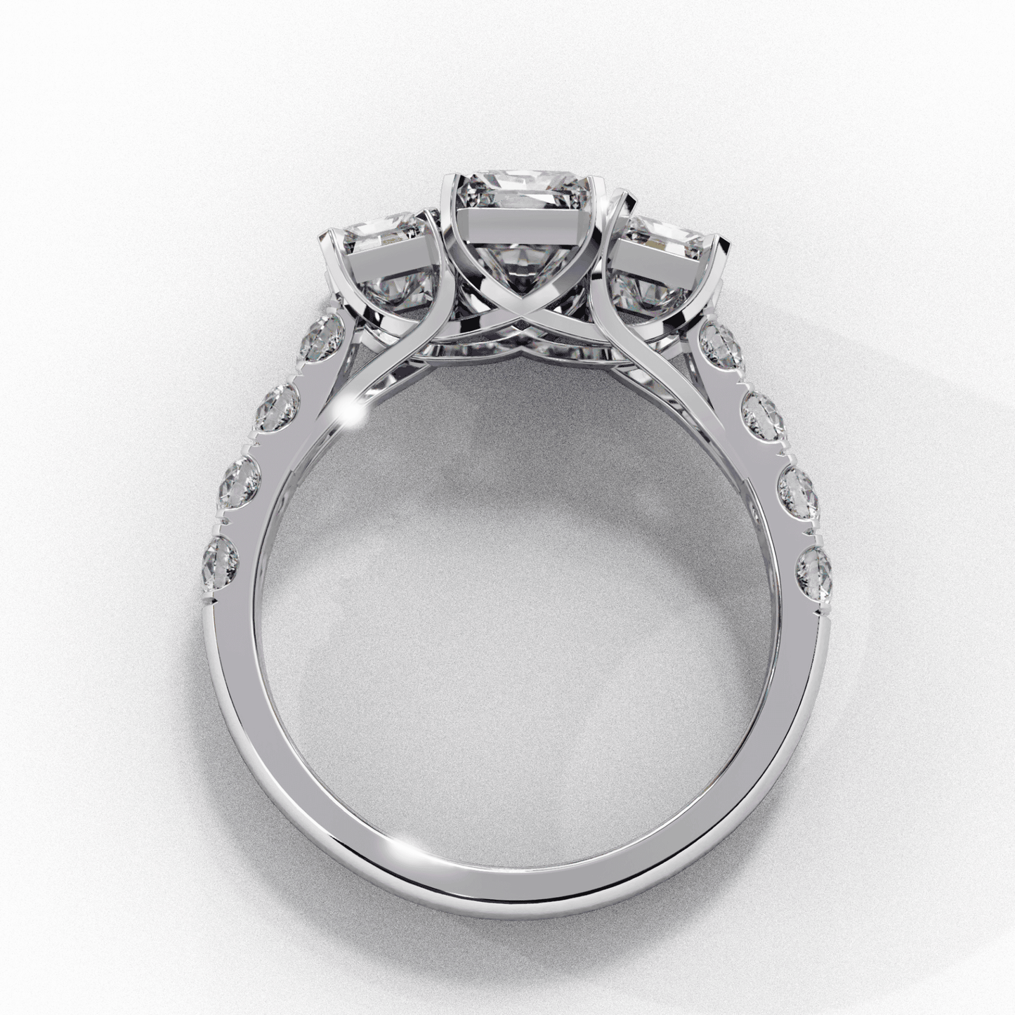 3 Carat Emerald Three Stone Solitaire Ring in Moissanite | House of Estara