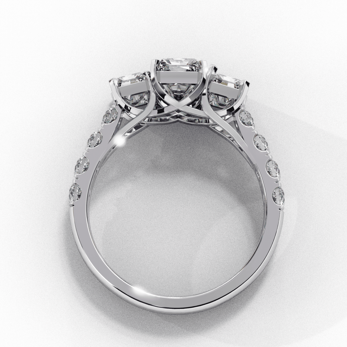 3 Carat Emerald Three Stone Solitaire Ring in Moissanite | House of Estara