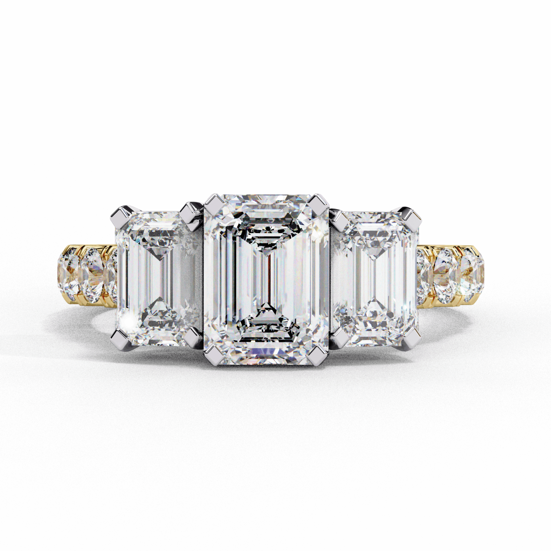 3 Carat Emerald Three Stone Solitaire Ring in Moissanite | House of Estara