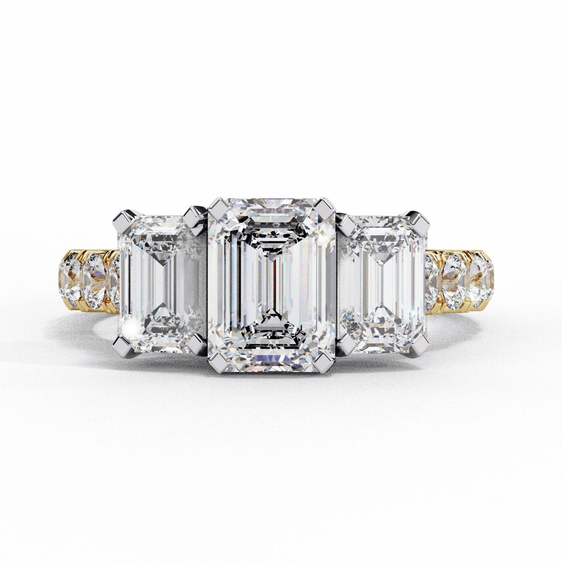 3 Carat Emerald Three Stone Solitaire Ring in Moissanite | House of Estara