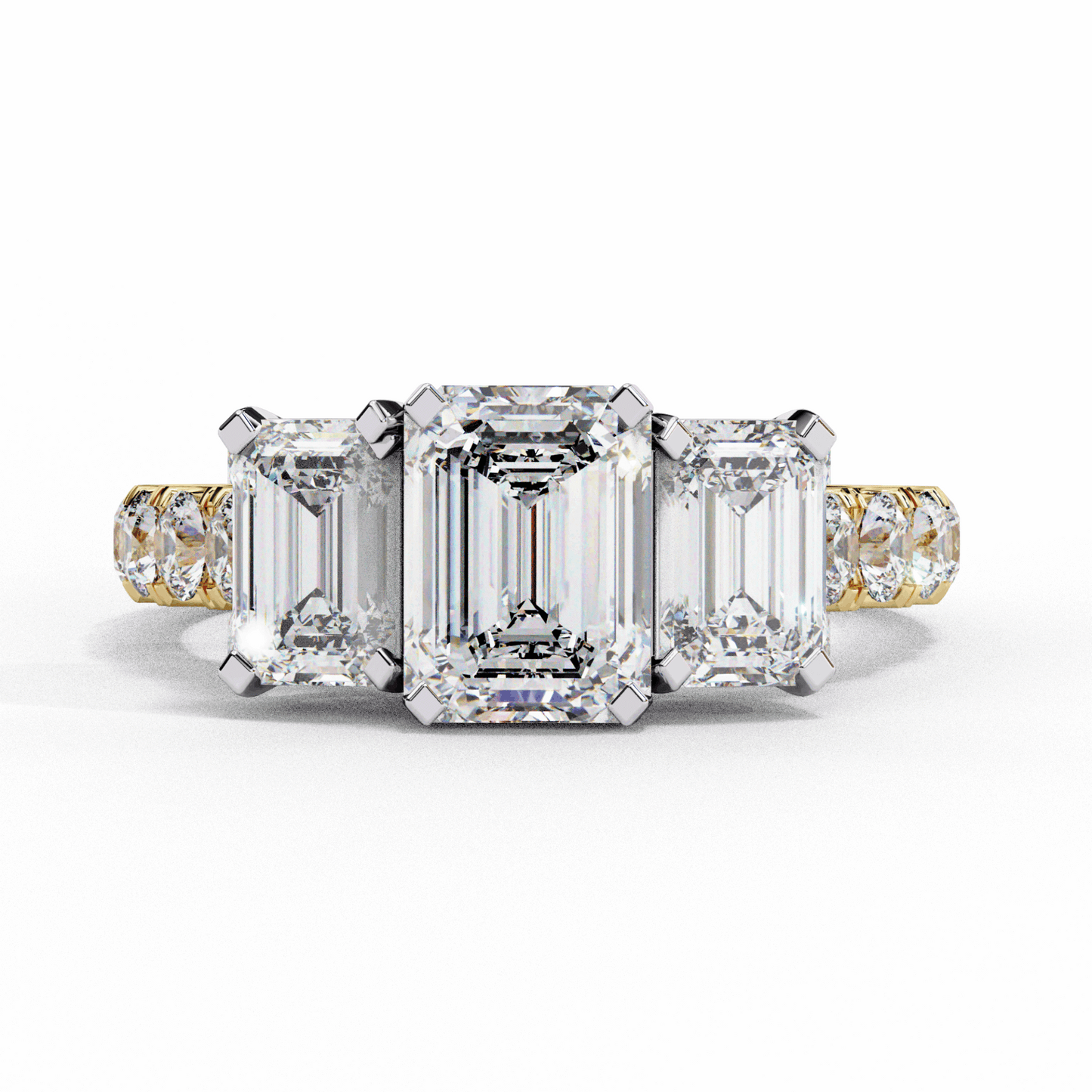 3 Carat Emerald Three Stone Solitaire Ring in Moissanite | House of Estara
